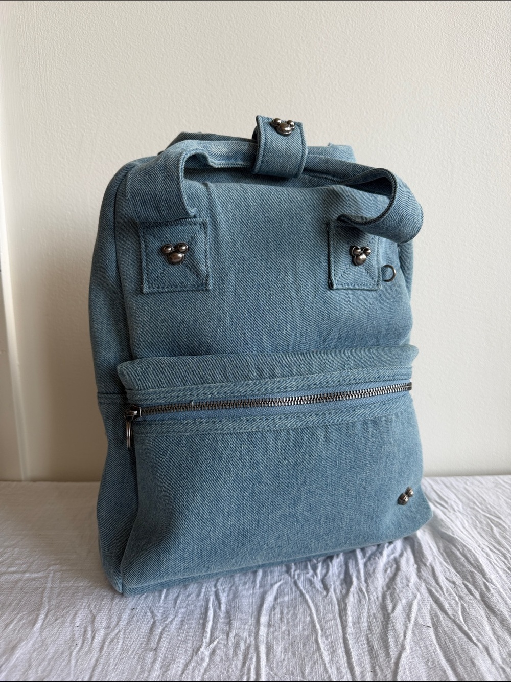 Light Blue-Denim 🏰 DISNEY 🐭 Backpack with Front Zip Pocket